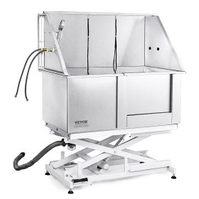 VEVOR 50" Pet Dog Bathing Station Electric Height Adjustment, Professional Stainless Steel Dog Grooming Tub w/ Soap Box, Faucet,Rich Accessory