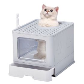 Large Enclosed Cat Litter Box with Lid Cover, Detachable Cat Toilet with Litter Scoop & Slide Out Tray, Front Entry Top Exit Door, Easy to Clean,
